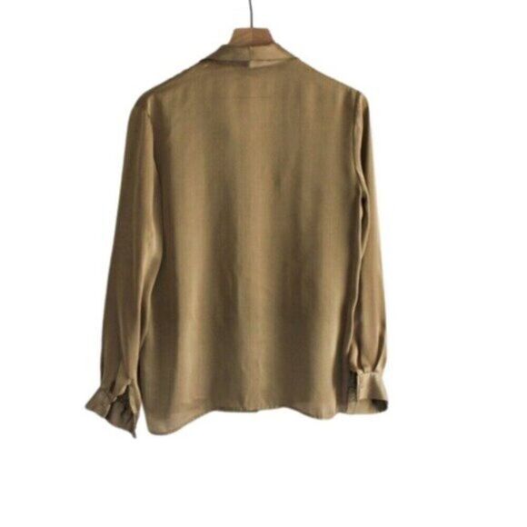 Vintage Pendleton Button Front Long Sleeve Silky Blouse Olive Green 8 - Picture 3 of 5